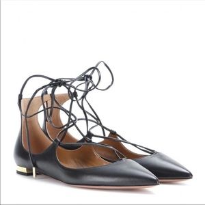 Aquazzura Christy Flat Black Napa Leather